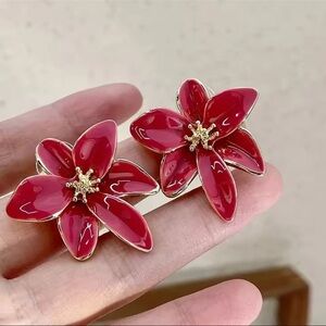 Red Floral Statement Earrings – Bold & Chic